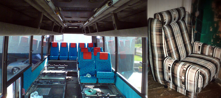 Left: Renovating the interior of a Volvo B10M